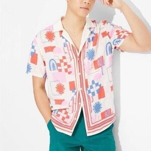 Original Use Men’s Cream and blue and Salomon Patterned Shirt Sz M